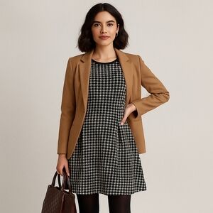 Max Edition Black Houndstooth Fit & Flare Dress Size M NWT